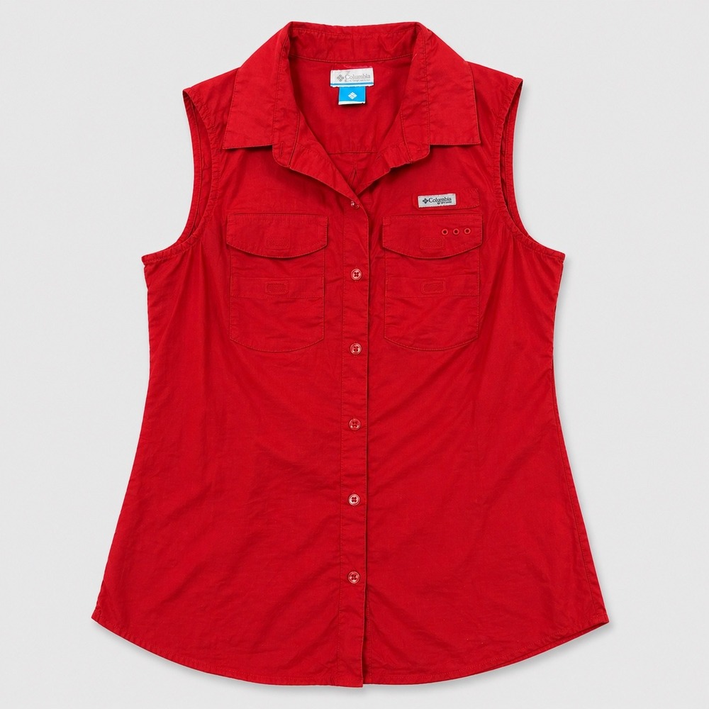 Columbia PFG Womens Red Sleeveless Button Down Fishing Shirt Medium Outdoors